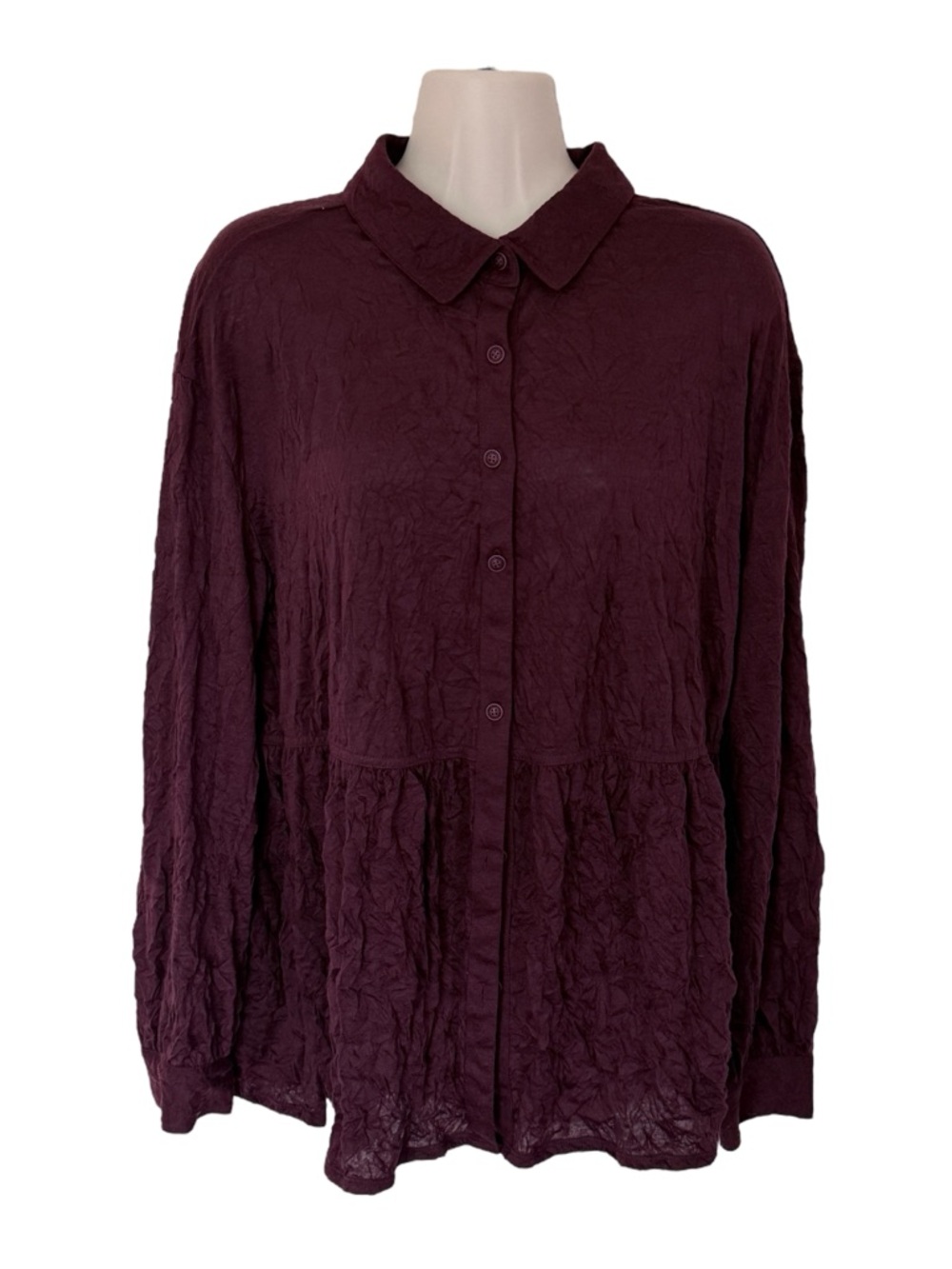 Frye & Co Monica Top Long Sleeved Button Down Tiered Size Medium Burgundy / Wine